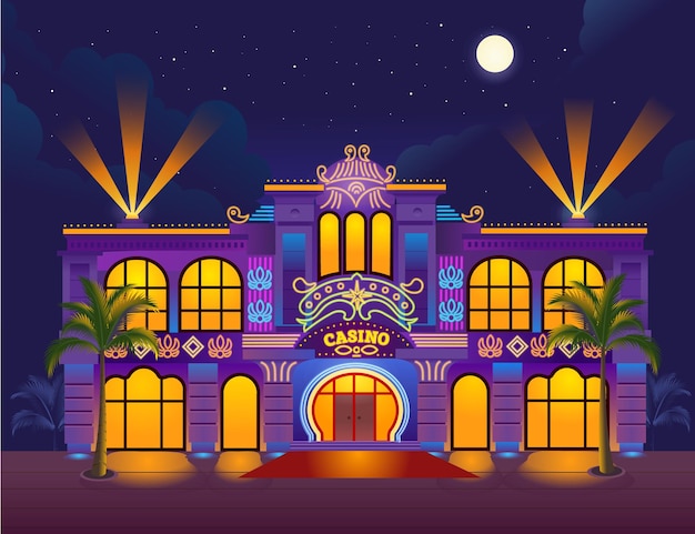 Casino building, Casino at night, neon signs, gaming house. illustration