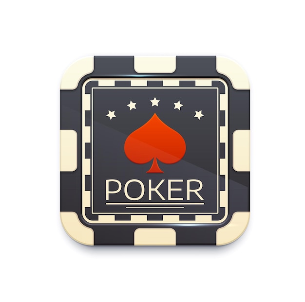 Casino chip icon with poker game symbol. 3d vector gambling game icon, isolated ui element for mobile application or web design. Online casino button, black or white piece with ace of spades and stars