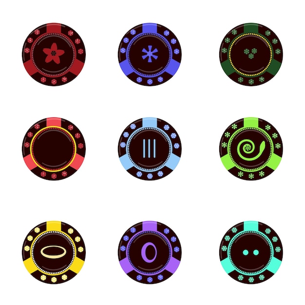 Casino chips icons set cartoon vector Poker chip