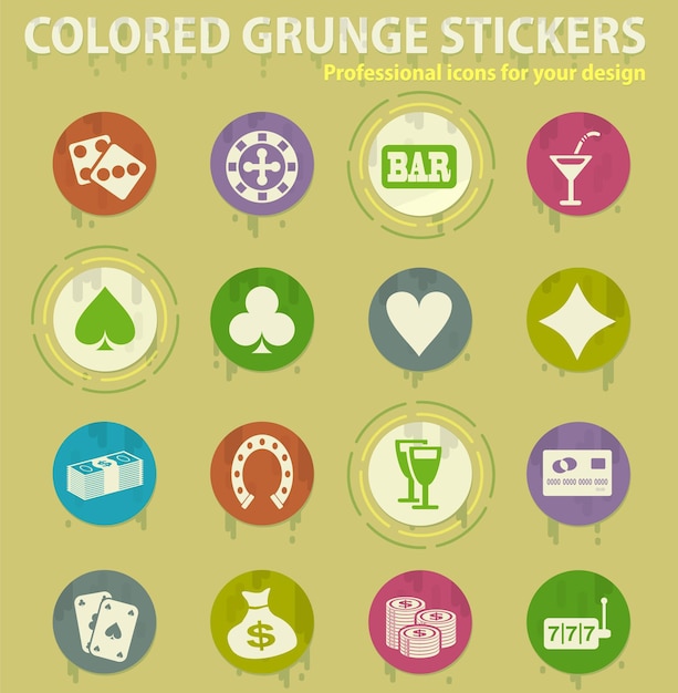 Casino colored grunge icons