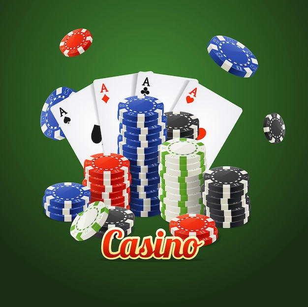 Casino Concept. Cards and Chips on Green. Vector illustration