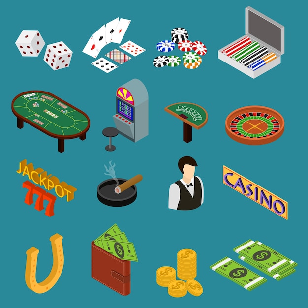 Casino and Gambling Game Set Isometric View Concept Of Luck. Vector illustration