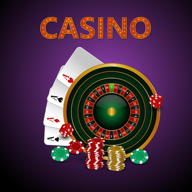 Casino gambling vector illustration with creative playing cards and chips