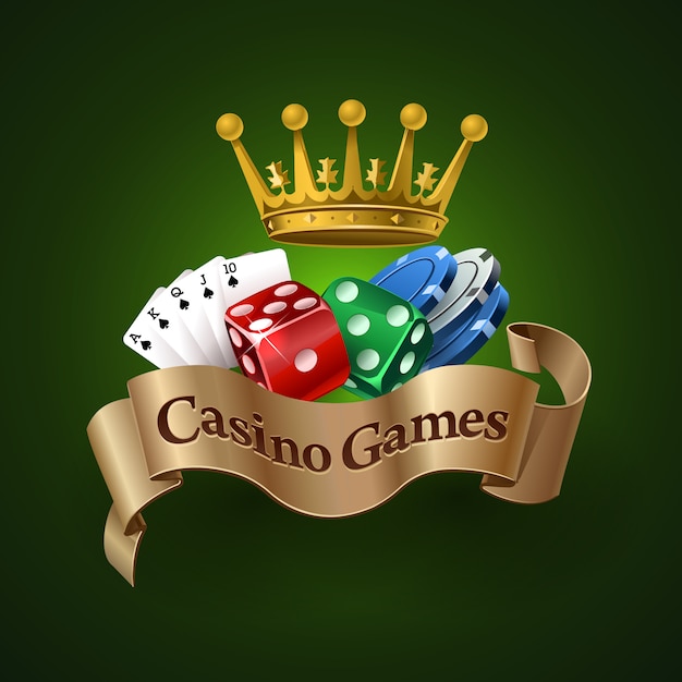 Casino games logo. The best casino games. Dice, cards, chips