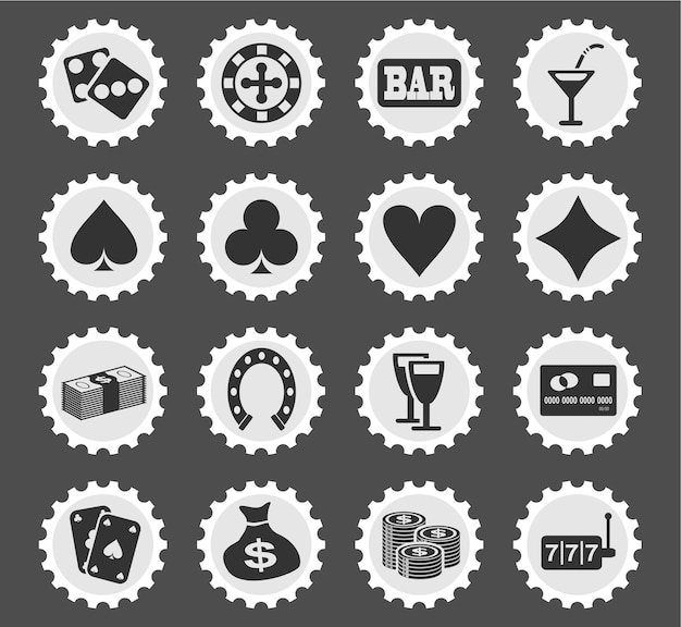 Casino icons on stylized round postage stamps