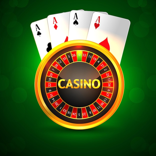 Casino invitation greeting card with creative roulette playing card and chips