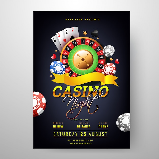 Casino Night celebration template design with roulette wheel and