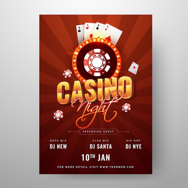 Casino Night party template or flyer design decorated with poker