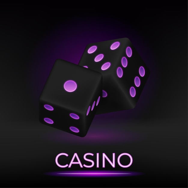 Casino realistic glowing dice 3d vector illustration for gambling games design craps tabletop