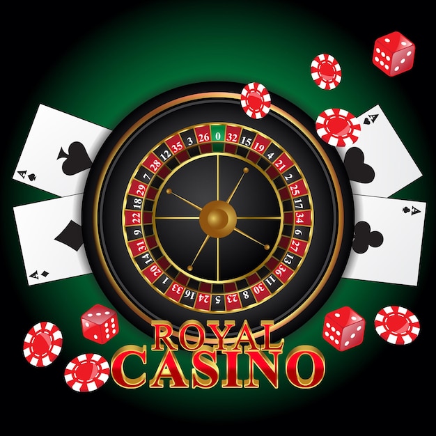 Casino roulette table in black and gold style with poker card vector