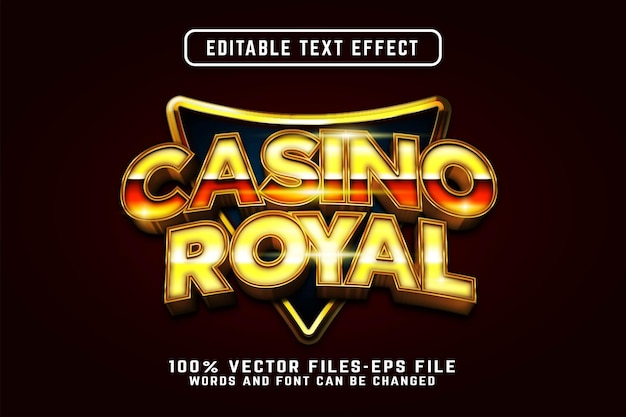 Casino royal 3d text effect with golden style premium vectors