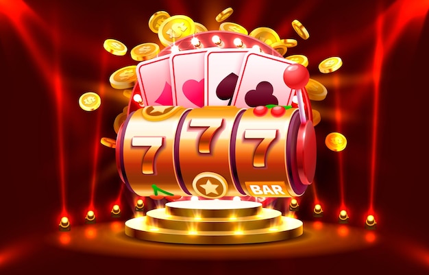 Casino slots machine winner jackpot fortune of luck 777 win banner Vector