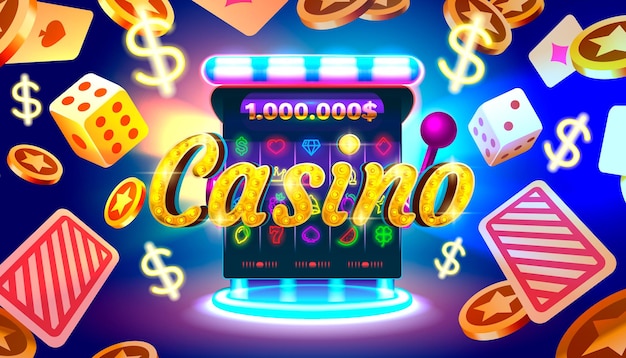 Casino slots machine winner jackpot fortune of luck 777 win banner Vector