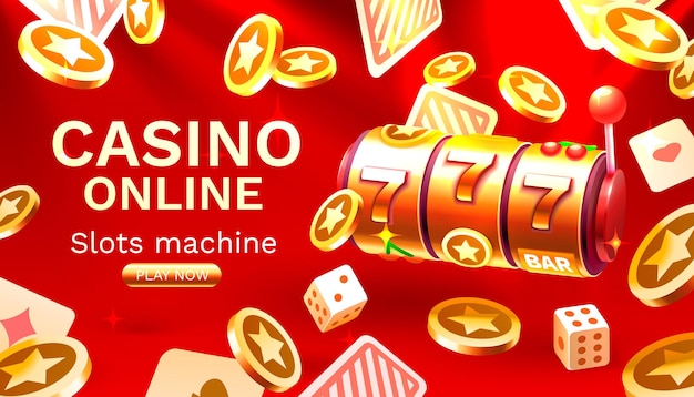 Casino slots machine winner jackpot fortune of luck 777 win banner Vector