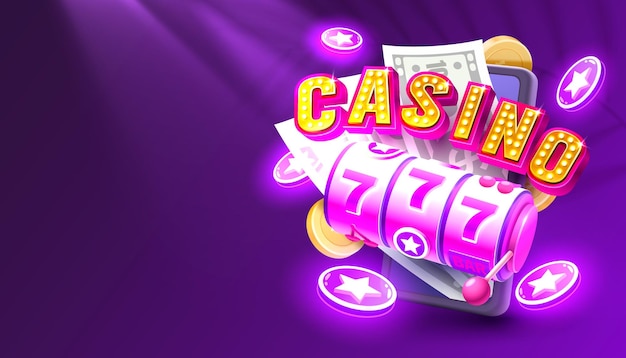 Casino slots machine winner online games phone 777 win banner Vector