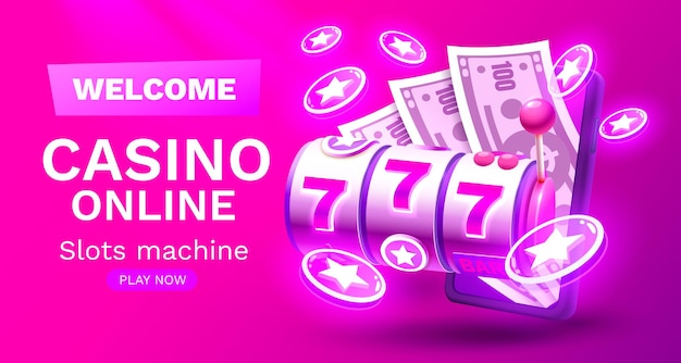 Casino slots machine winner online games phone 777 win banner Vector