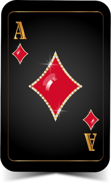 Vector casino vegas ace of diamond with gold frame and diamonds around