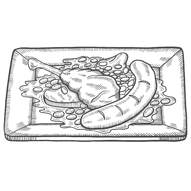 Cassoulet france food cuisine isolated doodle hand drawn sketch with outline style