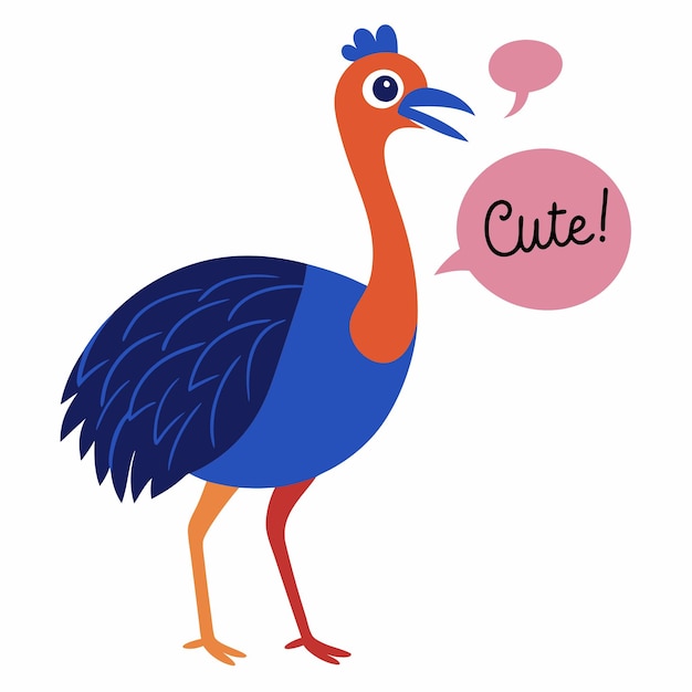 Vector cassowary bird speaks kawaii