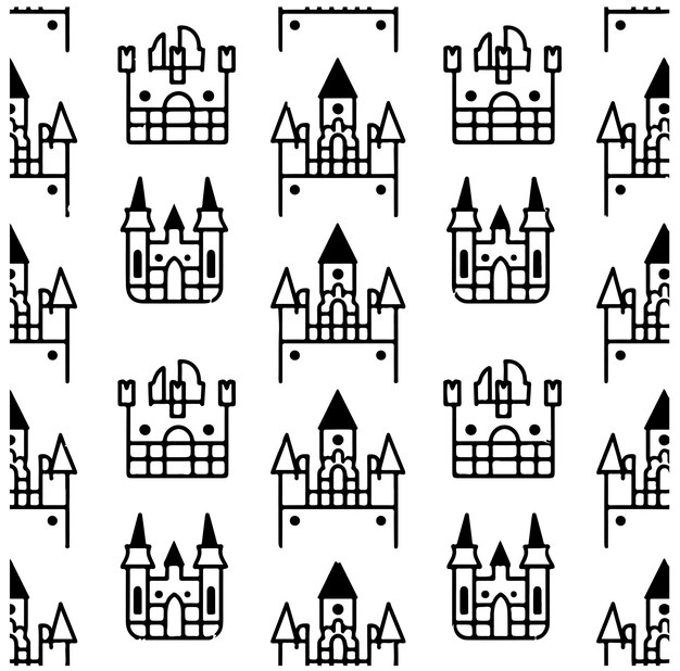 Vector castle black and white seamless pattern illustration