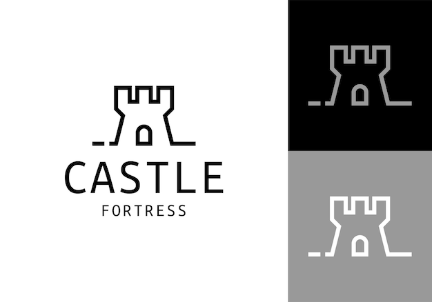 castle fortress line art logo design illustration template