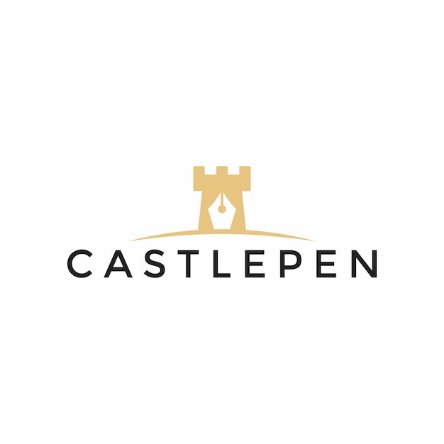 Castle and fountain pen icon on white background Vector logo design