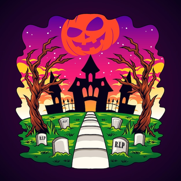 Castle Graveyard in Halloween