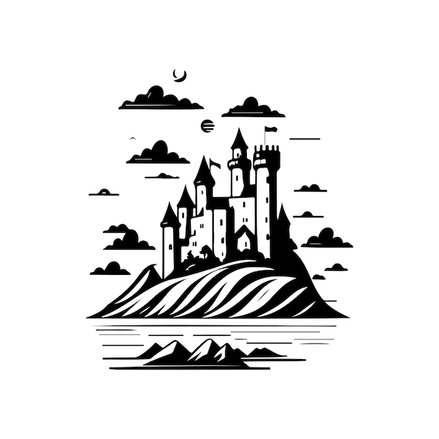 Castle Icon hand draw black colour vacation logo vector element and symbol