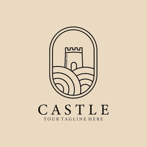 Castle line art logo icon and symbol with emblem vector illustration design