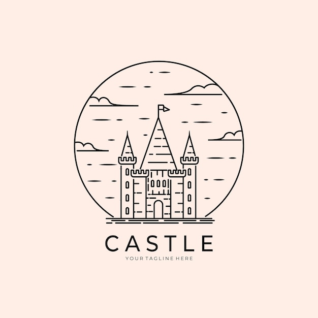 Castle Line Art Vector Illustration Logo Design Castle Monoline Template Design