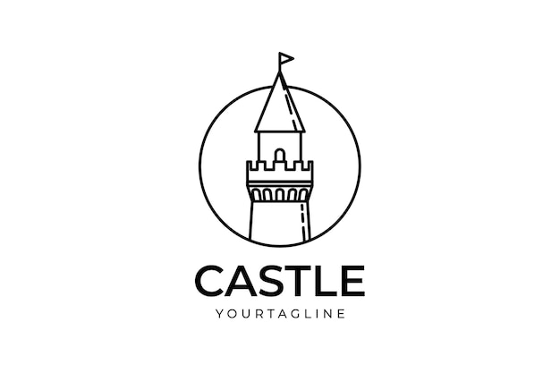 Castle logo concept isolated line style castle tower vector illustration