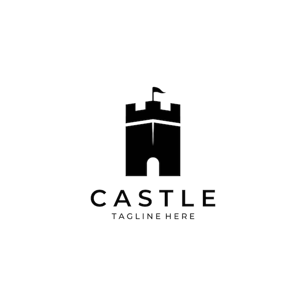 Castle logo silhouette castle logo with shield combination design vector illustration template