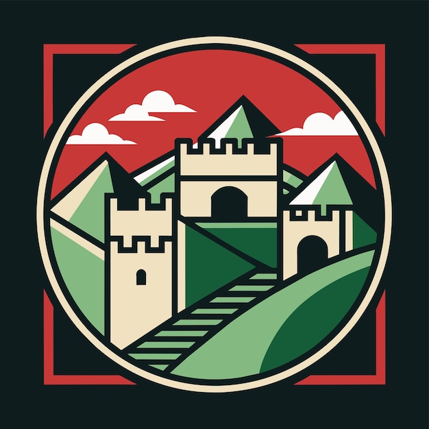 A castle standing tall on a hill overlooking the surrounding landscape A geometric interpretation of the Great Wall of China minimalist simple modern vector logo design