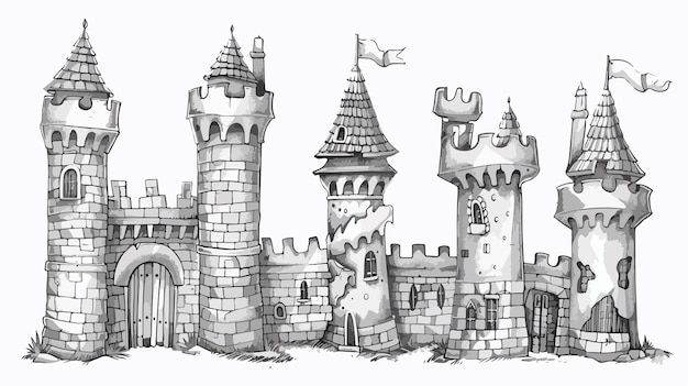 Vector castle tower element vector illustration handdrawn