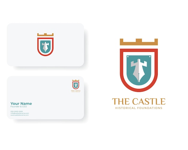 Castle Tower Logo with Pen Nib illustration Inside in Flat Design