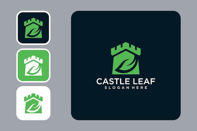 castle with leaf logo design template