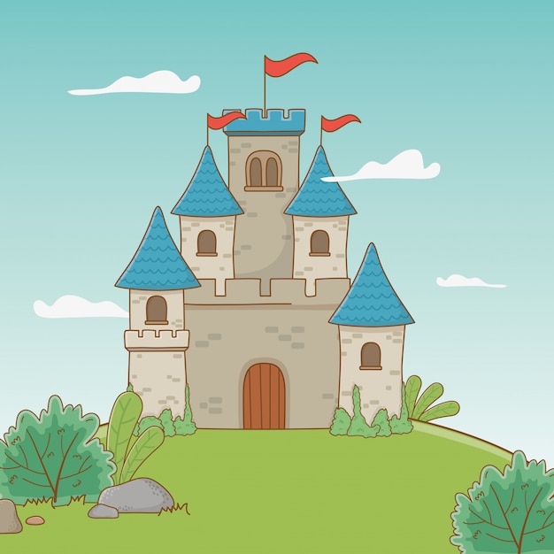 Castle with pennants design vector illustration