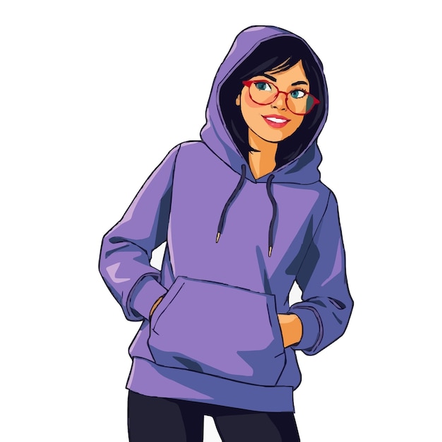 Vector casual comfort vector illustration of a woman wearing a hoodie