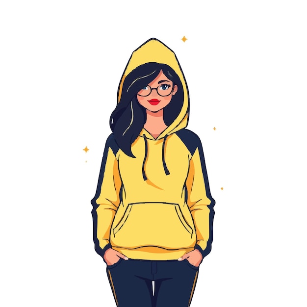 Vector casual comfort vector illustration of a woman wearing a hoodie