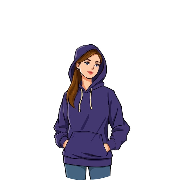 Vector casual comfort vector illustration of a woman wearing a hoodie