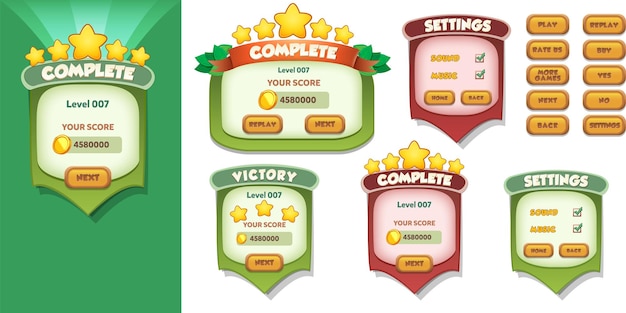 Casual Game Ui Kit Menus pop up screens and Game elements