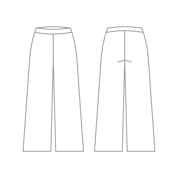 Casual loose pants classic trousers sweatpants technical drawing outline template front back view