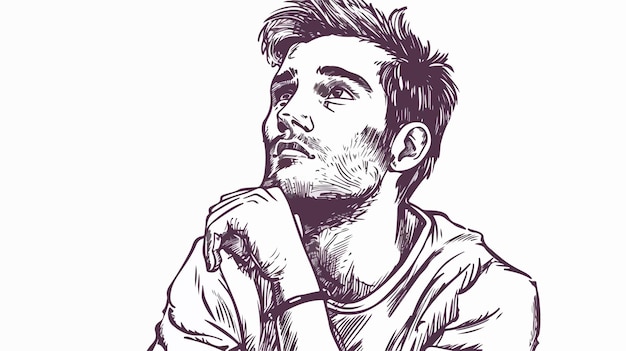 Casual Man Thinking Over an Idea Handdrawn Vector Illustration