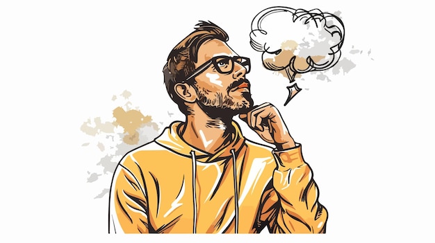 Casual Man Thinking Over an Idea Handdrawn Vector Illustration