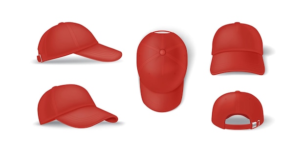 Casual red baseball cap mockup template vector illustrations