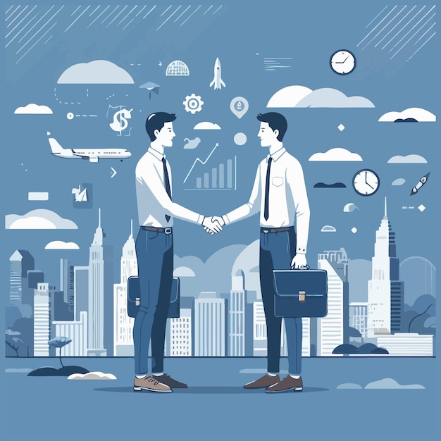 casual style Two Businessmen standing and shake hands each other