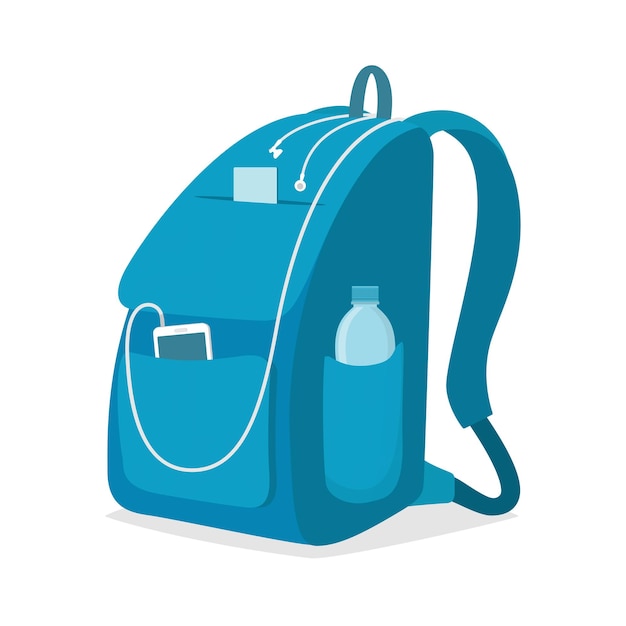 Casual urban style backpack with pockets smartphone and bottle of water in pockets Blue backpack