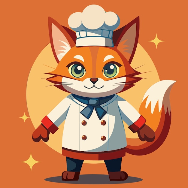 Vector cat as a chef full body image sticker white background vector illustration flat 2