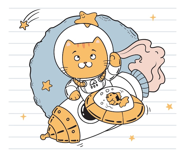 cat astronaut  doodle art