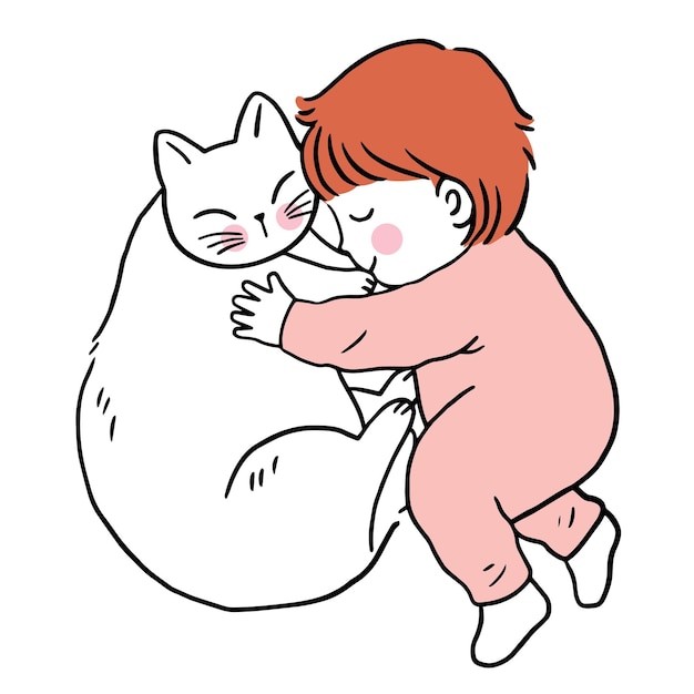 Cat and baby best friends together vector